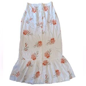 White Floral Button-Front Tiered Midi Skirt